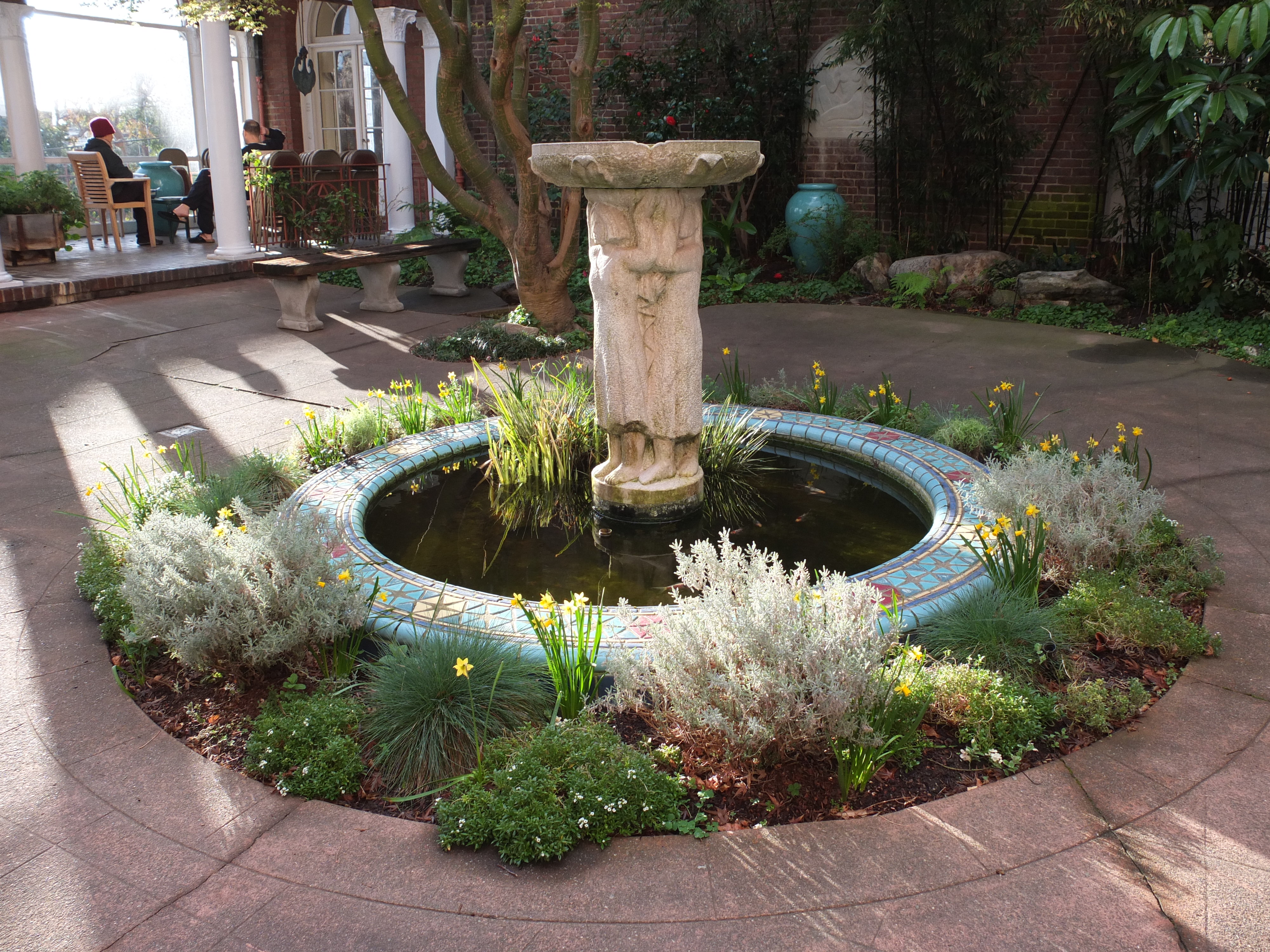 Fountain with daffodils